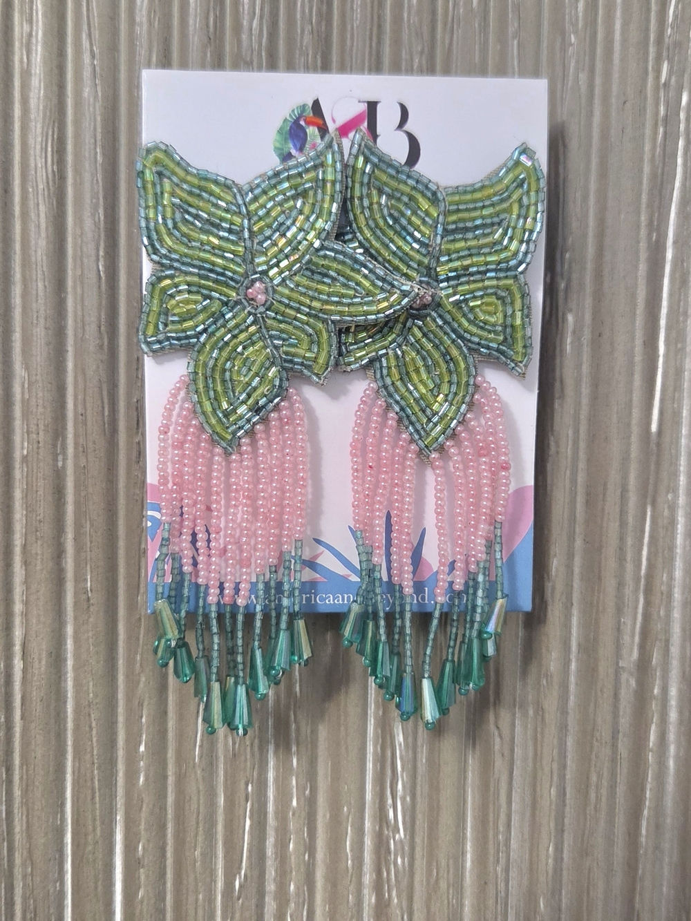 Green & Pink Beaded Floral Fringe Earrings - Women Jewelry